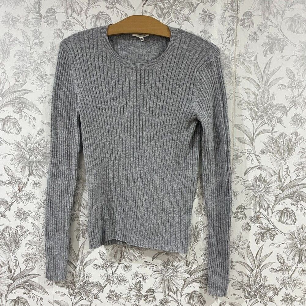 SKIN WORLDWIDE Cotton Cashmere Sweater Gray Ribbed Crewneck Basic Womens Sz M